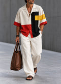 Men's Color-Block Relaxed Fit Shirt – Cream, Black & Red