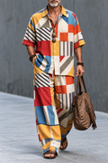 Men's Geometric Print Co-ord Set – Relaxed Fit Shirt & Wide-Leg Pants