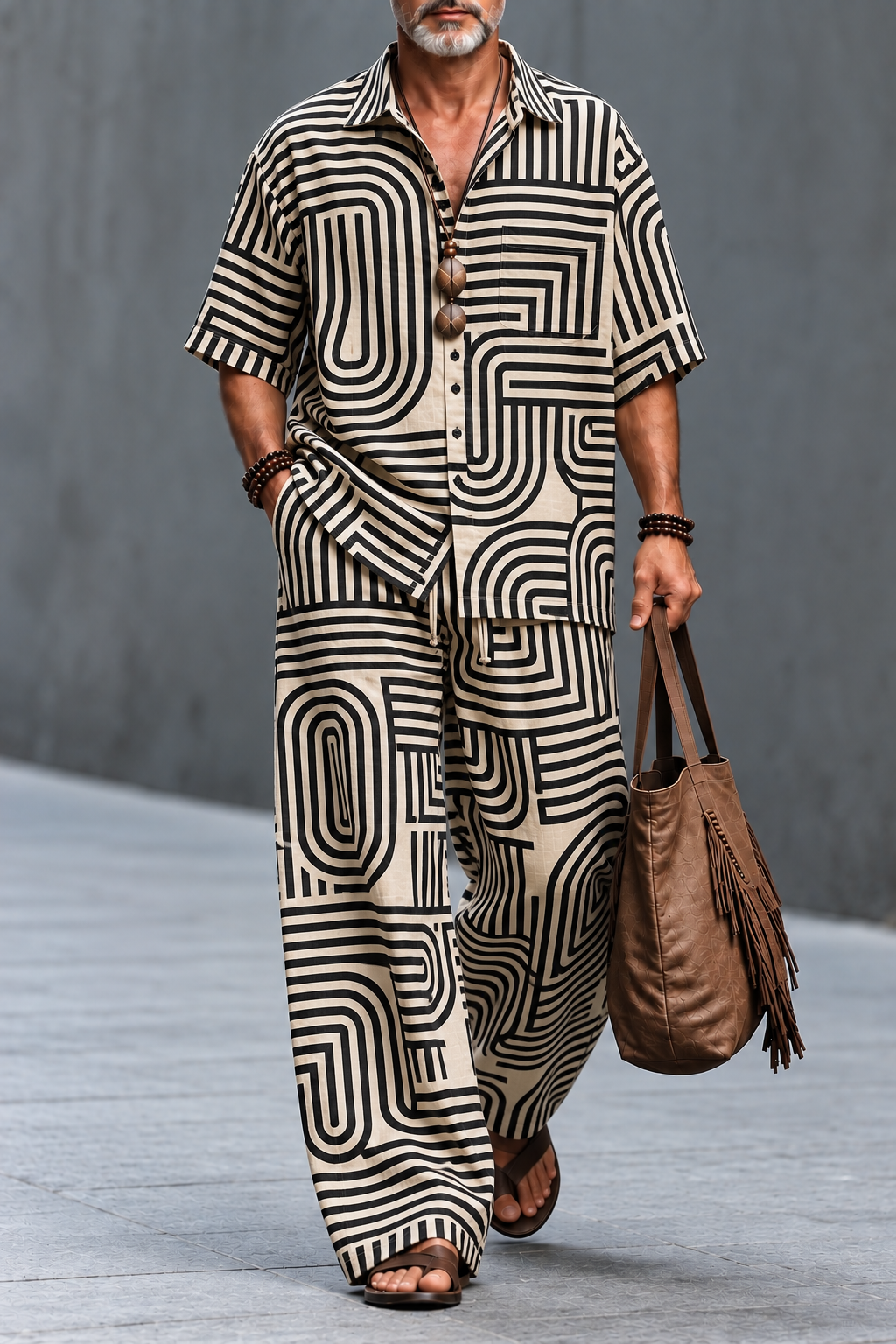 Men's Geometric Print Co-ord Set – Relaxed Fit Shirt & Wide-Leg Pants